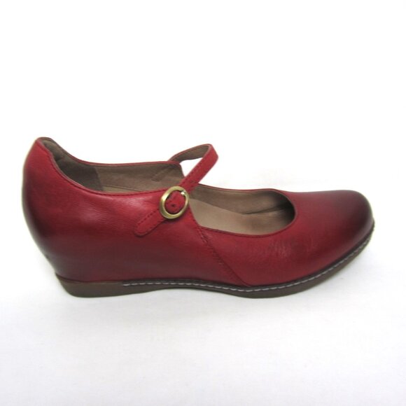 Dansko Loralie 37 US 6.5 7 Burnished Red Leather Hidden Wedge Mary Jane VGUC - Picture 6 of 16